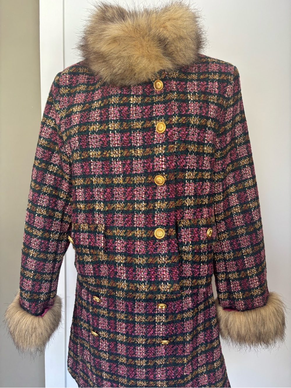 Prosperina Bouvier Plaid Tweed Faux Fur Jacket XS NWT